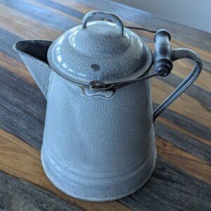 Vintage Graniteware Enamelware Coffee Pot Boiler Speckled Gray